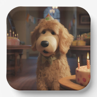 Pixar-Style Goldendoodle Verjaardagspapier Borden Papieren Bordje
