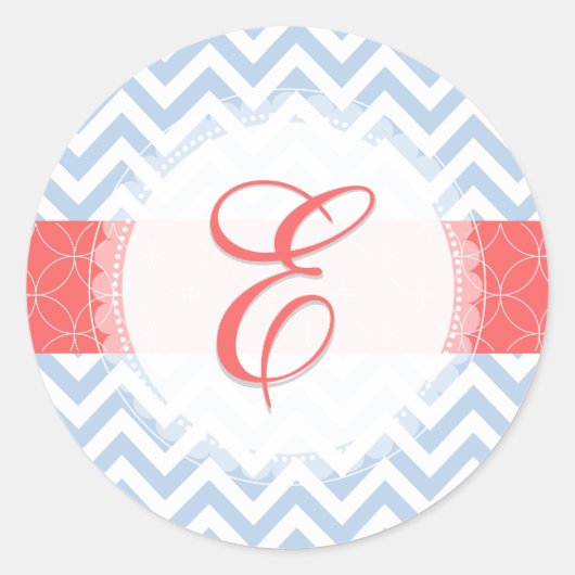 PixDezine chevron/placid blauw/monogram/doe-het-ze Ronde Sticker (Voorkant)