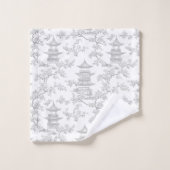 PixDezine Chinoiserie Grise Pagodes Fleurs de Ceri (Gant de toilette)