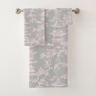 PixDezine Chinoiserie Grise Pagodes Fleurs de Ceri