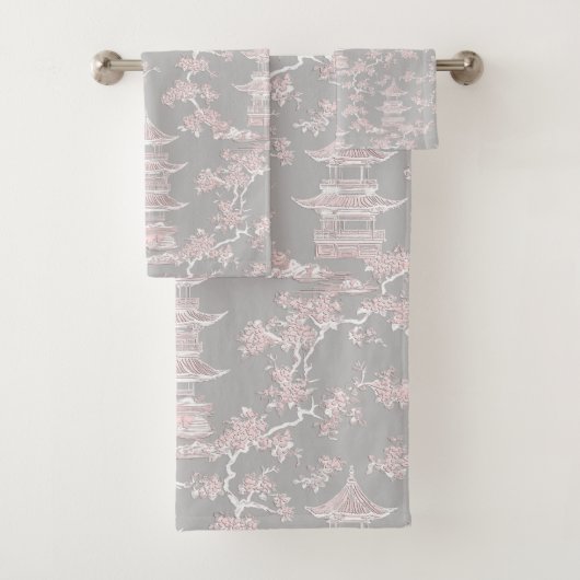 PixDezine Chinoiserie Grise Pagodes Fleurs de Ceri (En situation)