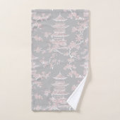 PixDezine Chinoiserie Grise Pagodes Fleurs de Ceri (Serviette à main)