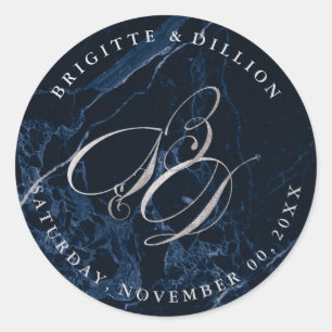 PixDezine DIY/Midnight Blue Marble/Faux Silver Ronde Sticker