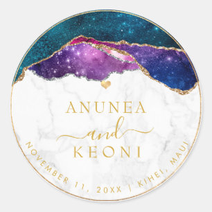 PixDezine Galaxy Agaat Marmer Faux Goud Hart Ronde Sticker