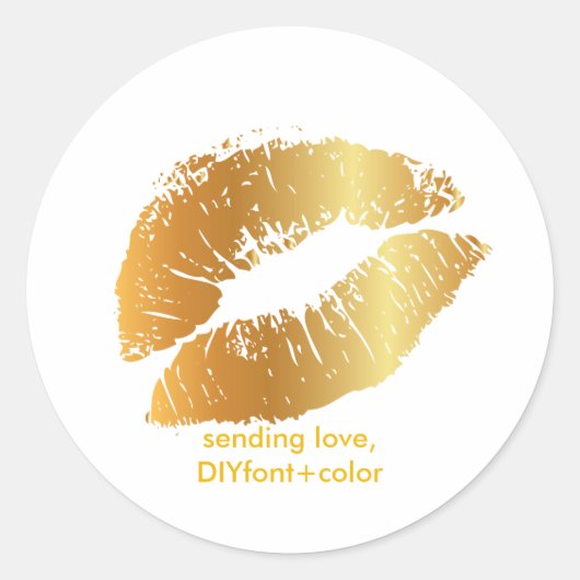 PixDezine kus/gouden lippen Ronde Sticker (Voorkant)
