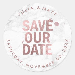 PixDezine Marble Save the Date/Faux Roos Gold Ronde Sticker
