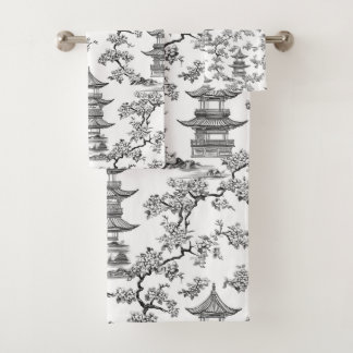 PixDezine Pagode de la Chinoiserie Noire Fleurs de