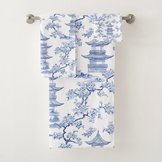 PixDezine Pagodes de Chinoiserie Bleue Fleurs de C (En situation)