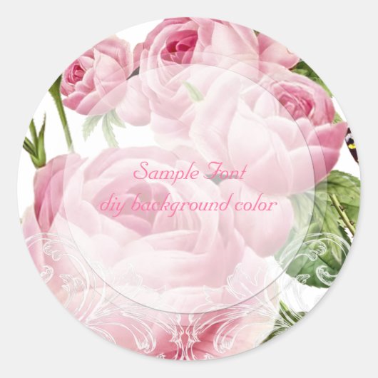 PixDezine roze  rozen Ronde Sticker (Voorkant)