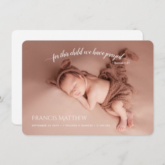 PixDezines 1 Sam 1:27 Faire-part de naissance (Devant / Derrière)