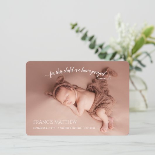 PixDezines 1 Sam 1:27 Faire-part de naissance (Debout devant)