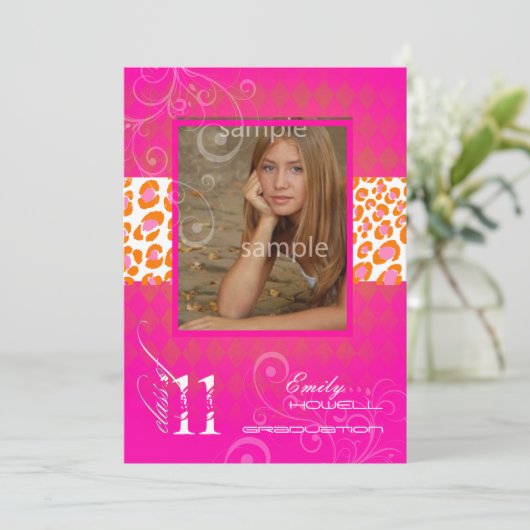 PixDezines 2011 Afstuderen, Hot-Pink Harlequin Kaart (Staand voorkant)