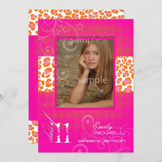 PixDezines 2011 Afstuderen, Hot-Pink Harlequin Kaart (Voorkant / Achterkant)