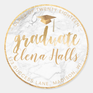 PixDezines 2018 Afstuderen/Marmer+Faux Gold Ronde Sticker