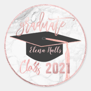 PixDezines 2018 Graduation/Marble+Faux Rose Gold Ronde Sticker