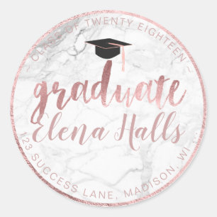 PixDezines 2018 Graduation/Marble+Faux Rose Gold Ronde Sticker