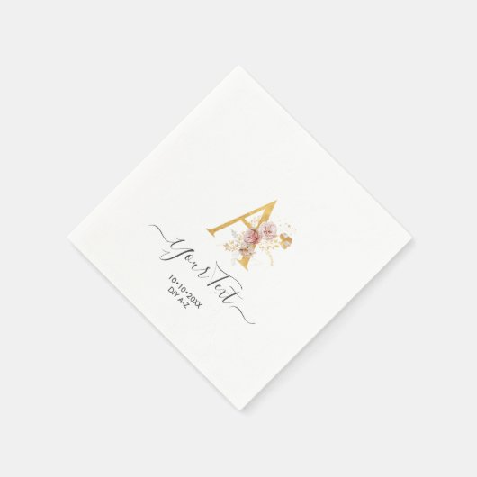 PixDezines A-Z Faux Gold Monogram herfst Flowers Servet (Hoek)