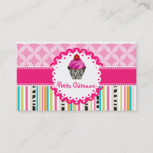 PixDezines aardbei krullen cupcake+strepen Visitekaartje