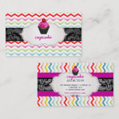 PixDezines aardbei wervelt cupcake + chevron Visitekaartje (Voorkant / Achterkant)