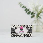 PixDezines aardbei wervelt cupcake + damask Visitekaartje (Staand voorkant)
