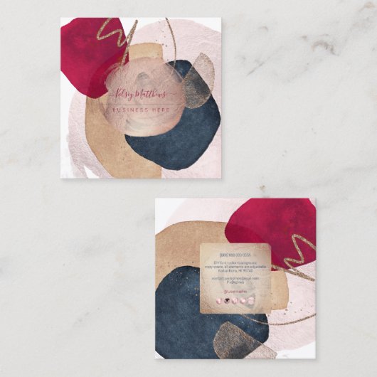 PixDezines Abstract Arrangement H2 Roos Gold Vierkante Visitekaartje (Voorkant / Achterkant)