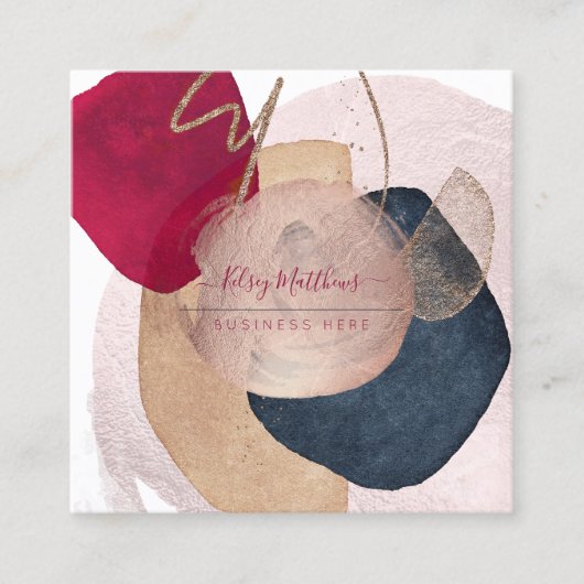 PixDezines Abstract Arrangement H2 Roos Gold Vierkante Visitekaartje (Voorkant)
