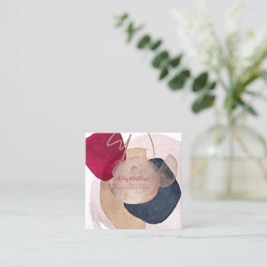 PixDezines Abstract Arrangement H2 Roos Gold Vierkante Visitekaartje (Staand voorkant)