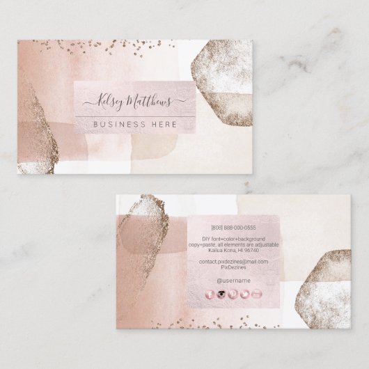 PixDezines Abstract Arrangement H2 Roos Gold Visitekaartje (Voorkant / Achterkant)