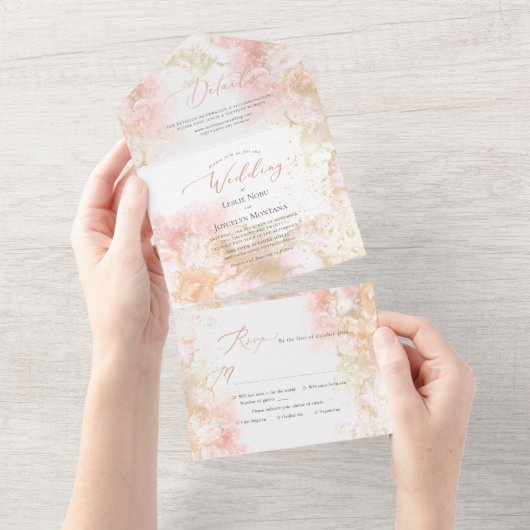 PixDezines Abstract Cosmic Blush Pink Gold All In One Uitnodiging (Afscheurbaar)