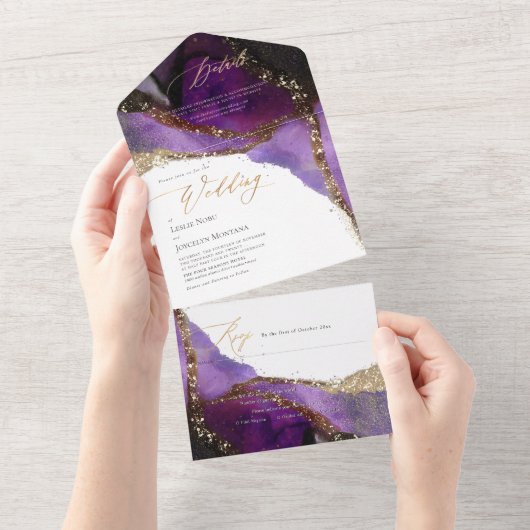 PixDezines Abstract Cosmic Violet Paars All In One Uitnodiging (Afscheurbaar)