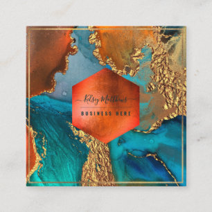 PixDezines Abstract Galaxy H2 Copper Gold Blauwgro Vierkante Visitekaartje