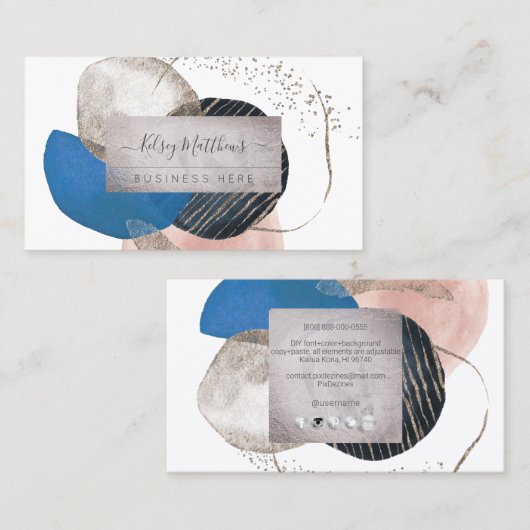 PixDezines Abstracte Regeling H2 Navy Blauwgroen Visitekaartje (Voorkant / Achterkant)