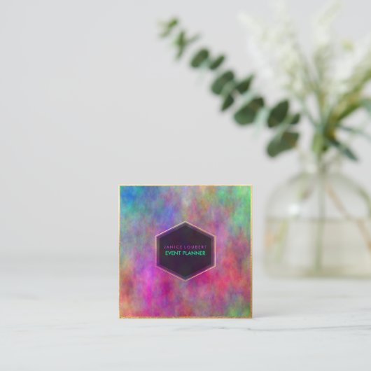 PixDezines Abstracte Waterverf/Neon Vierkante Visitekaartje (Staand voorkant)