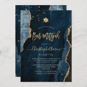 PixDezines Agate H2, Slate Blue Gold Invitation (Devant / Derrière)
