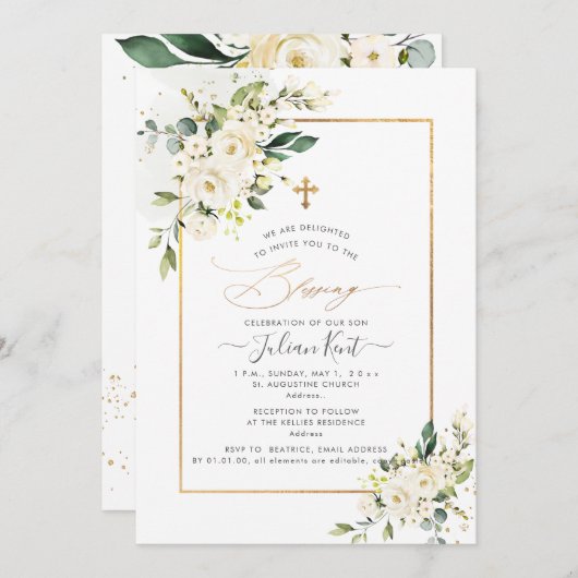 PixDezines Alabaster Rozen H2 Flowers Blessing Kaart (Voorkant / Achterkant)