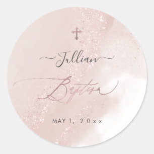 PixDezines Alcohol Roze Stof Roze Goud Doopfeest Ronde Sticker