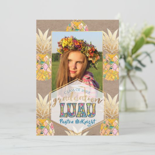 PixDezines Aloha Ananas, Afstuderen Luau Kaart (Staand voorkant)