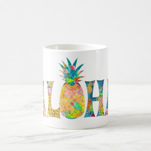 PixDezines Aloha Ananas+Florale Waterverf Koffiemok