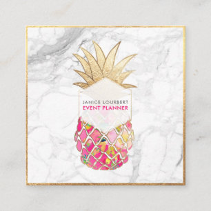 PixDezines ALOHA ANANAS/HEET ROZE/VALSE GOUD Vierkante Visitekaartje