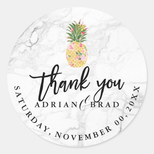 PixDezines Aloha Ananas/Marmer Ronde Sticker (Voorkant)