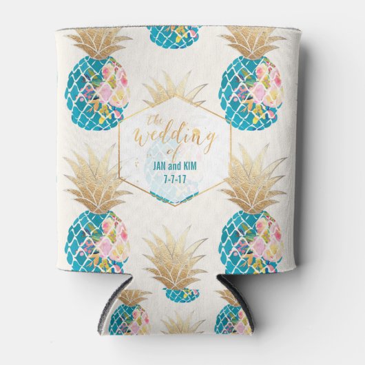 PixDezines Aloha Ananas Patroon/DIY achtergrond Blikjeskoeler (Voorkant)