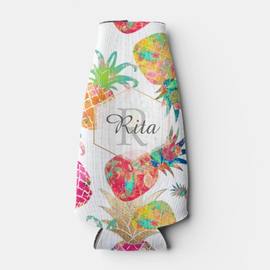 PixDezines Aloha Ananas Patroon/DIY achtergrond Flesjeskoeler (Voorkant)