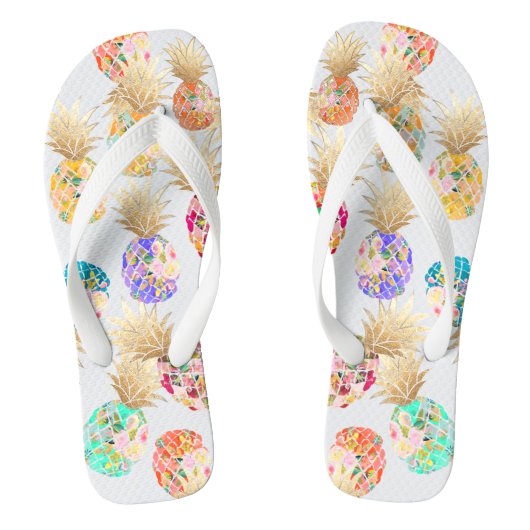 PixDezines Aloha Ananas Patroon Teenslippers (Voetbed)