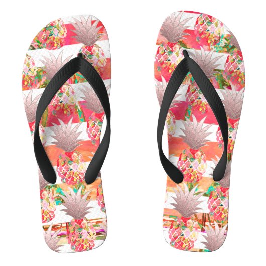 PixDezines Aloha Ananas+Stripes Teenslippers (Voetbed)
