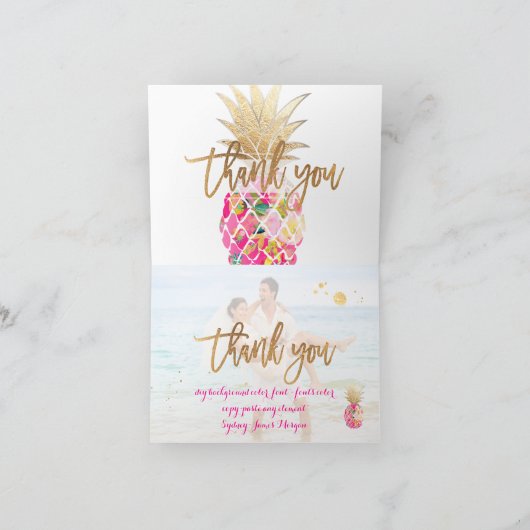 PixDezines Aloha Pineappels/Roze/Dank u Bedankkaart (Binnen)