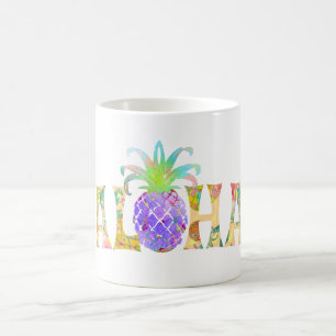 PixDezines Aloha Pineapple+Floral Waterverf Koffiemok