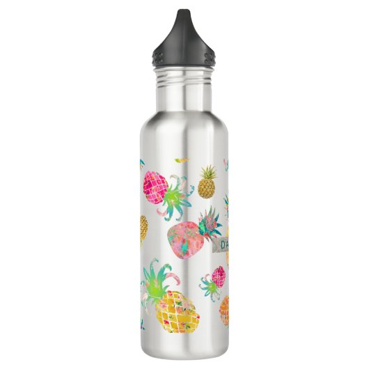 PixDezines Aloha Pineapple+Floral Waterverf Waterfles (Links)