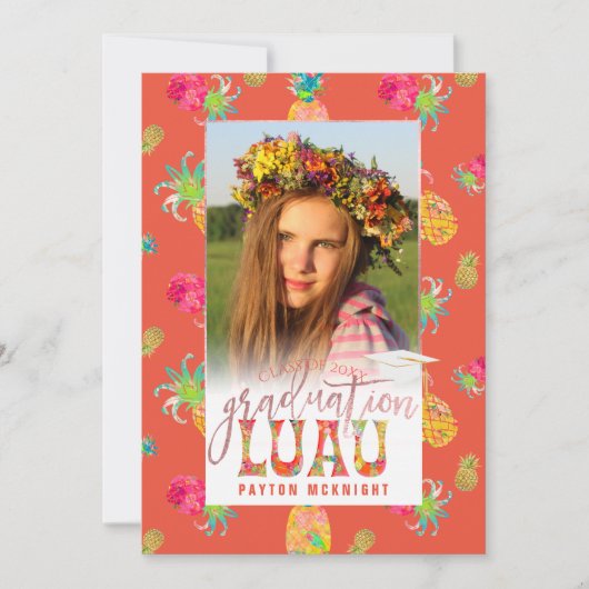 PixDezines Aloha Pineapples Afstuderen Luau Kaart (Voorkant)