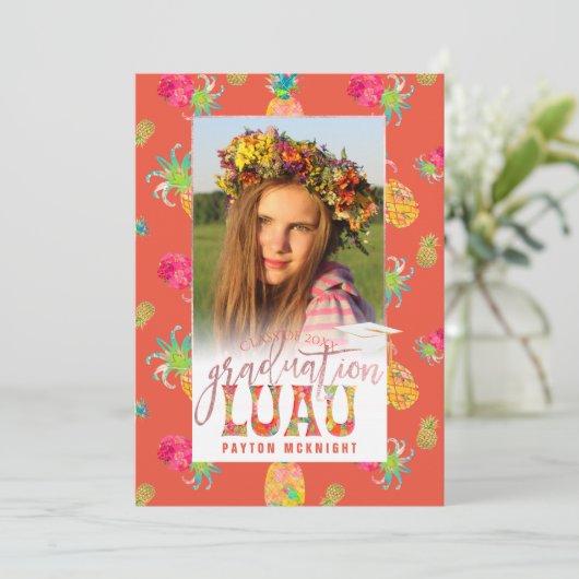 PixDezines Aloha Pineapples Afstuderen Luau Kaart (Staand voorkant)