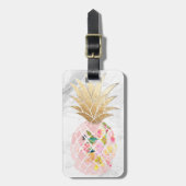 PixDezines Aloha Pineapples+White Marble Bagagelabel (Voorkant verticaal)